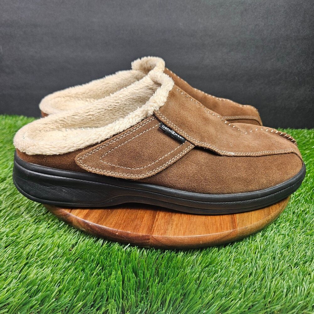 Orthofeet Asheville Shoes Mens Size 11 Brown Orthopedic Slippers Clog Fur Suede